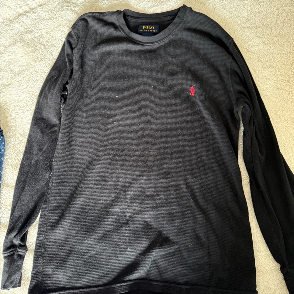 Ralph Lauren Black Long Sleeve Polo Shirt - thermal